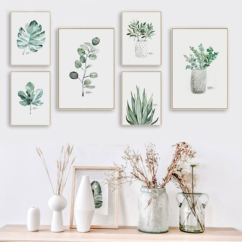 Watercolor Plants Themed Wall Poster